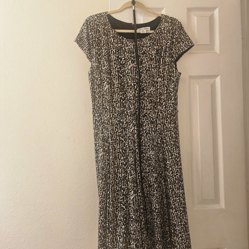 Laura jeffries black brown A line career office midi belted dress 16